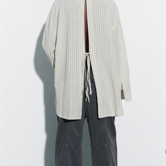 ZARA Stripped Linen Blend Shirt - Picture 3 of 12